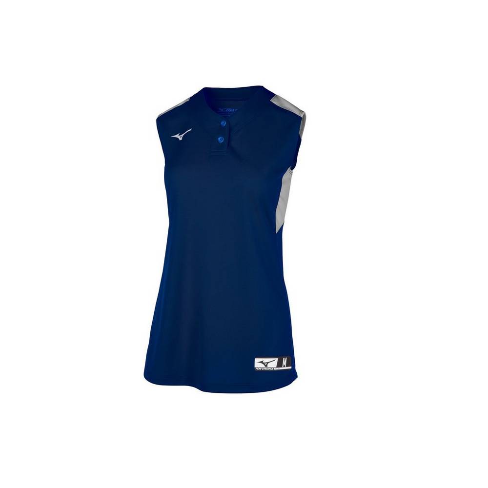 Maglia Mizuno Softball Aerolite 2-Button Sleeveless Donna - Blu Marino/Grigie - 15706-PMRE